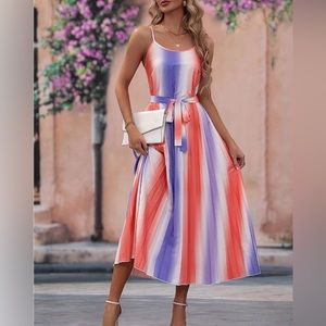 Striped Ombre Belted Cami Dress